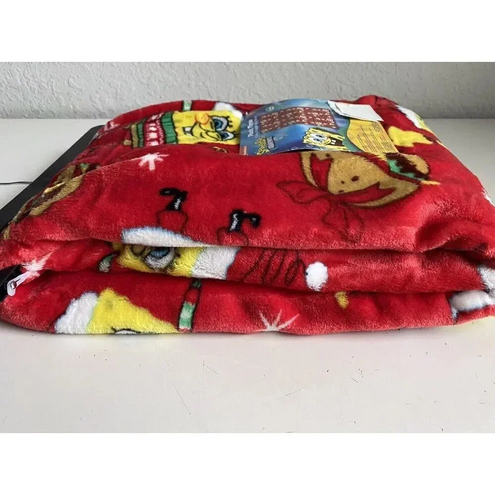 SpongeBob SquarePants In Santa Suit Christmas Blanket Throw Crabby Patty 50 X 70